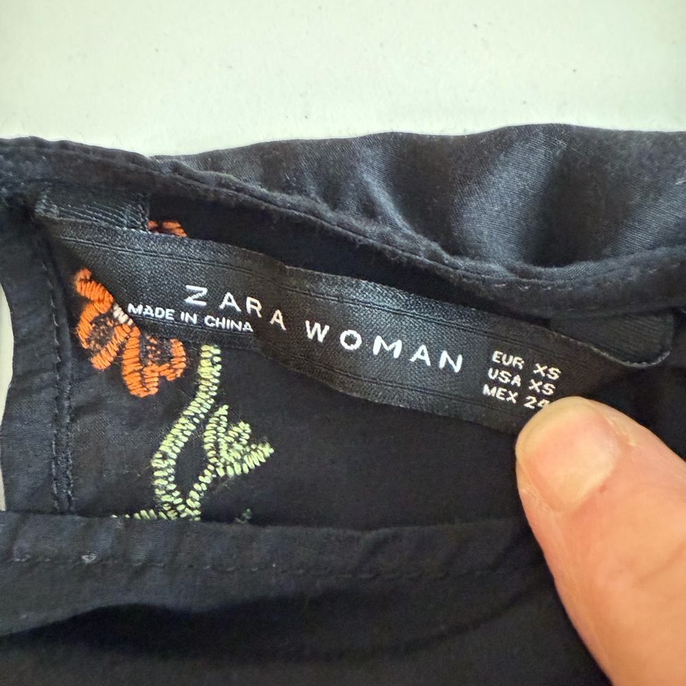 Zara Black Swing Dress with Orange and Green Embroidery XS - Picture 9 of 11